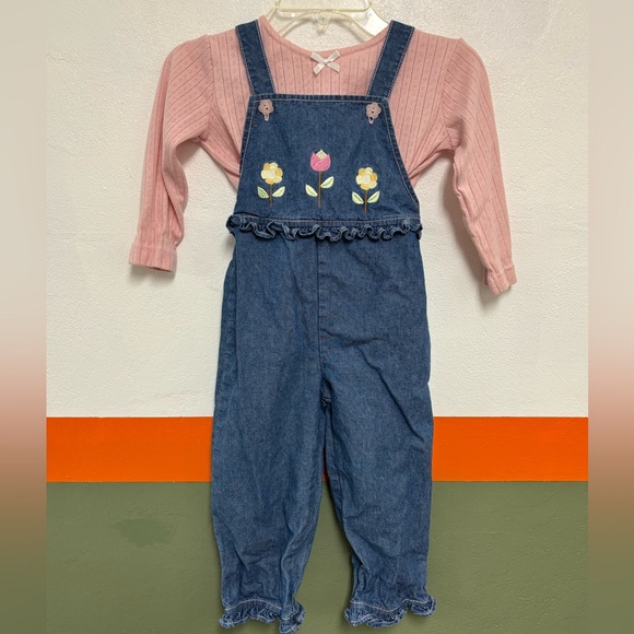 Vintage Denim Floral Embroidered Kids Overall Set - Picture 2 of 7